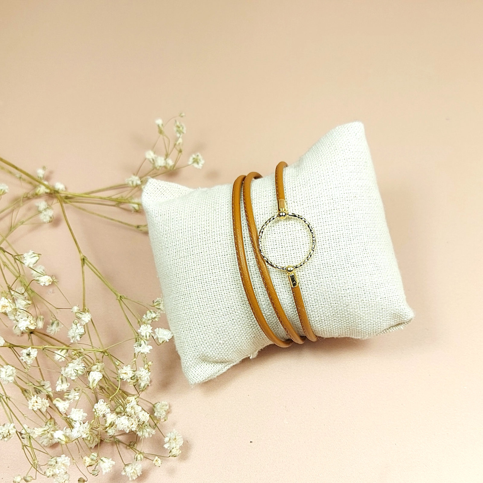 Bracelets multirang cuir camel pour femme collection "Oly"