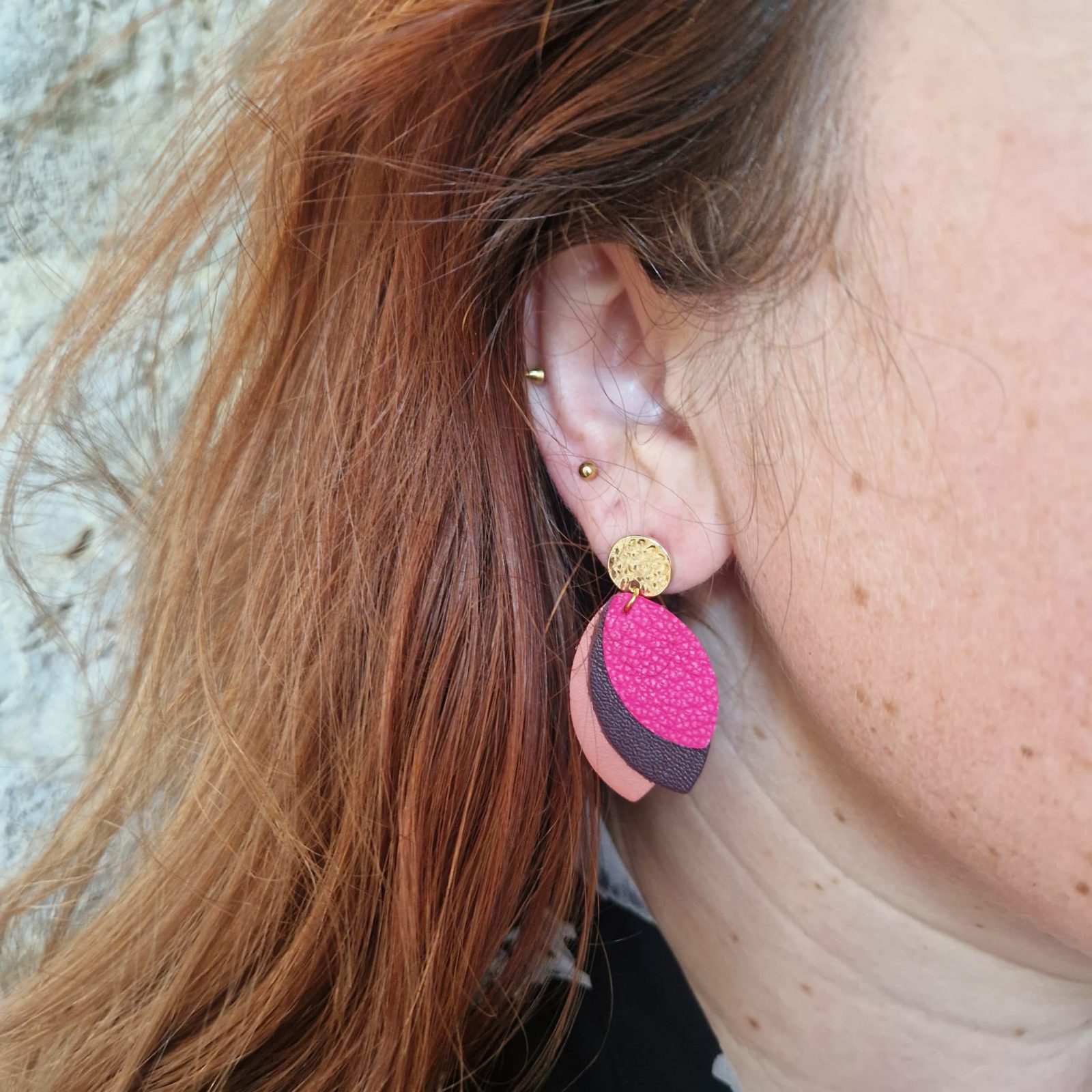 boucles d'oreilles en cuir upcyclé collection demoiselle"