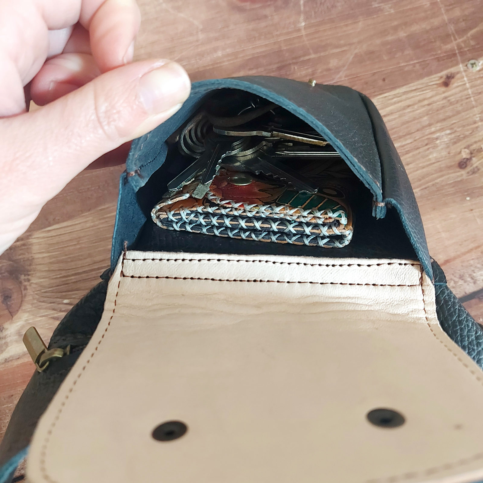 Pochette ceinture noire en cuir