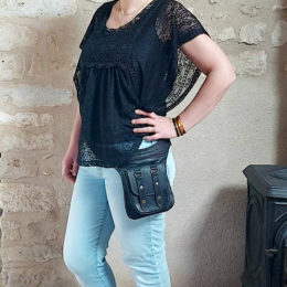 Pochette ceinture noire en cuir