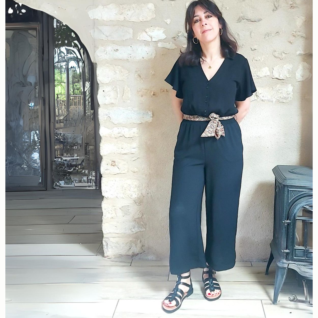 Spartiates noires en cuir