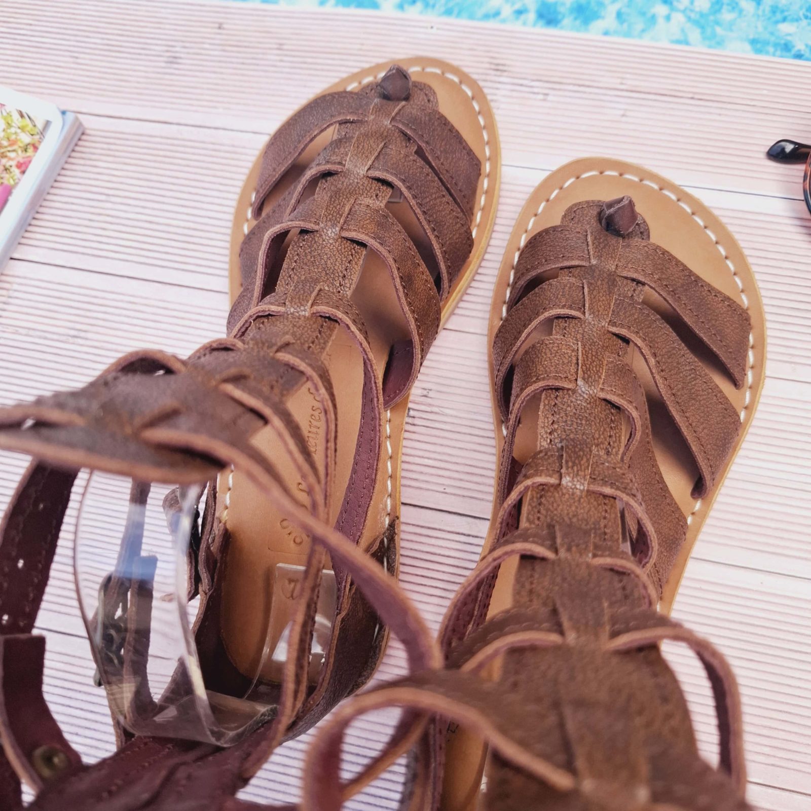 Spartiates marron en cuir