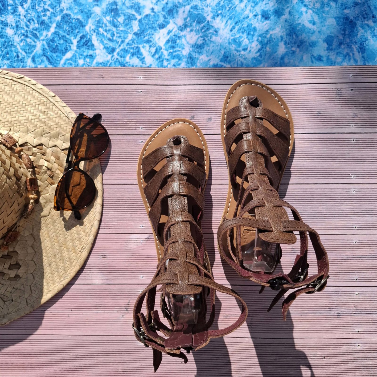 spartiates en cuir marron