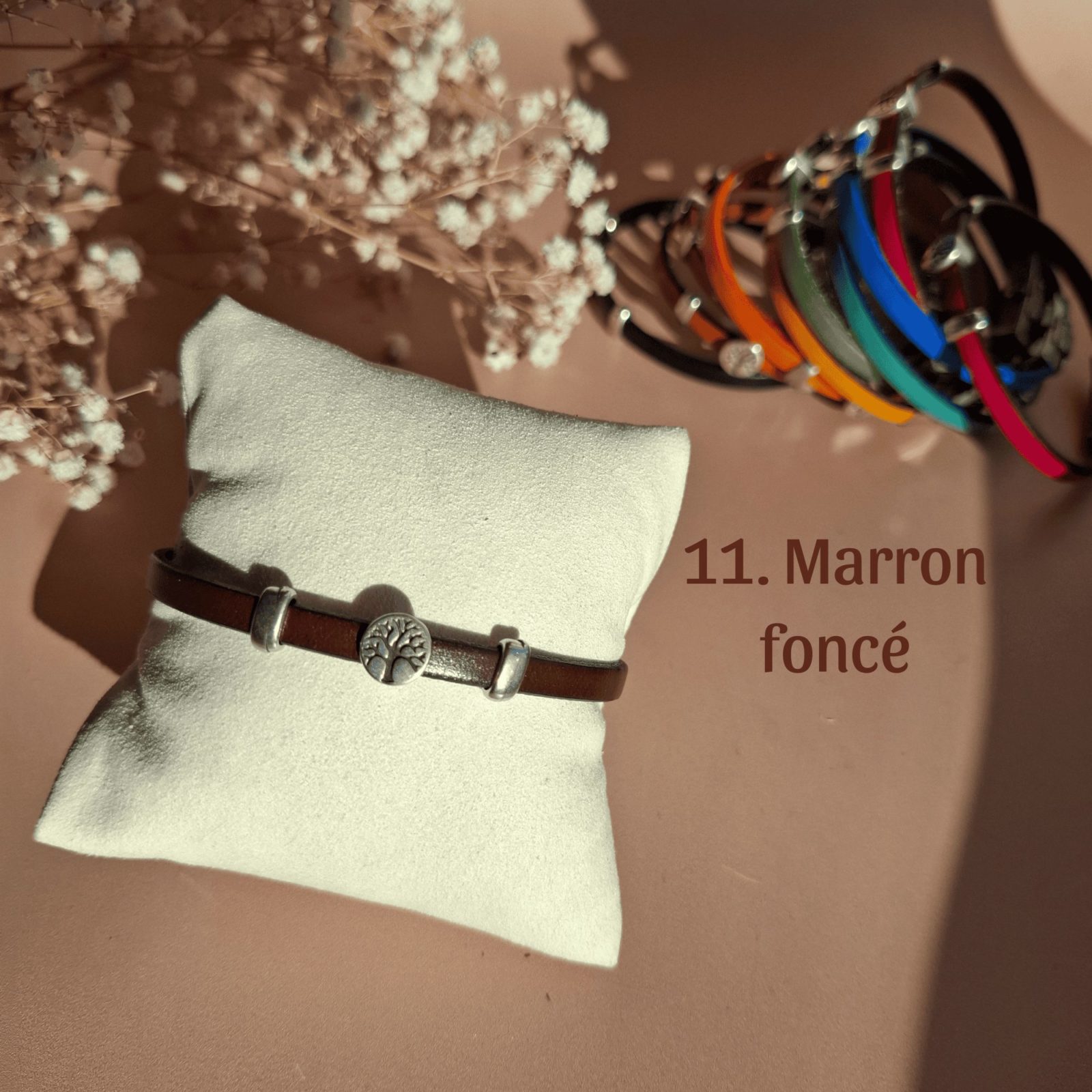 Bracelet arbre de vie fin cuir marron foncé