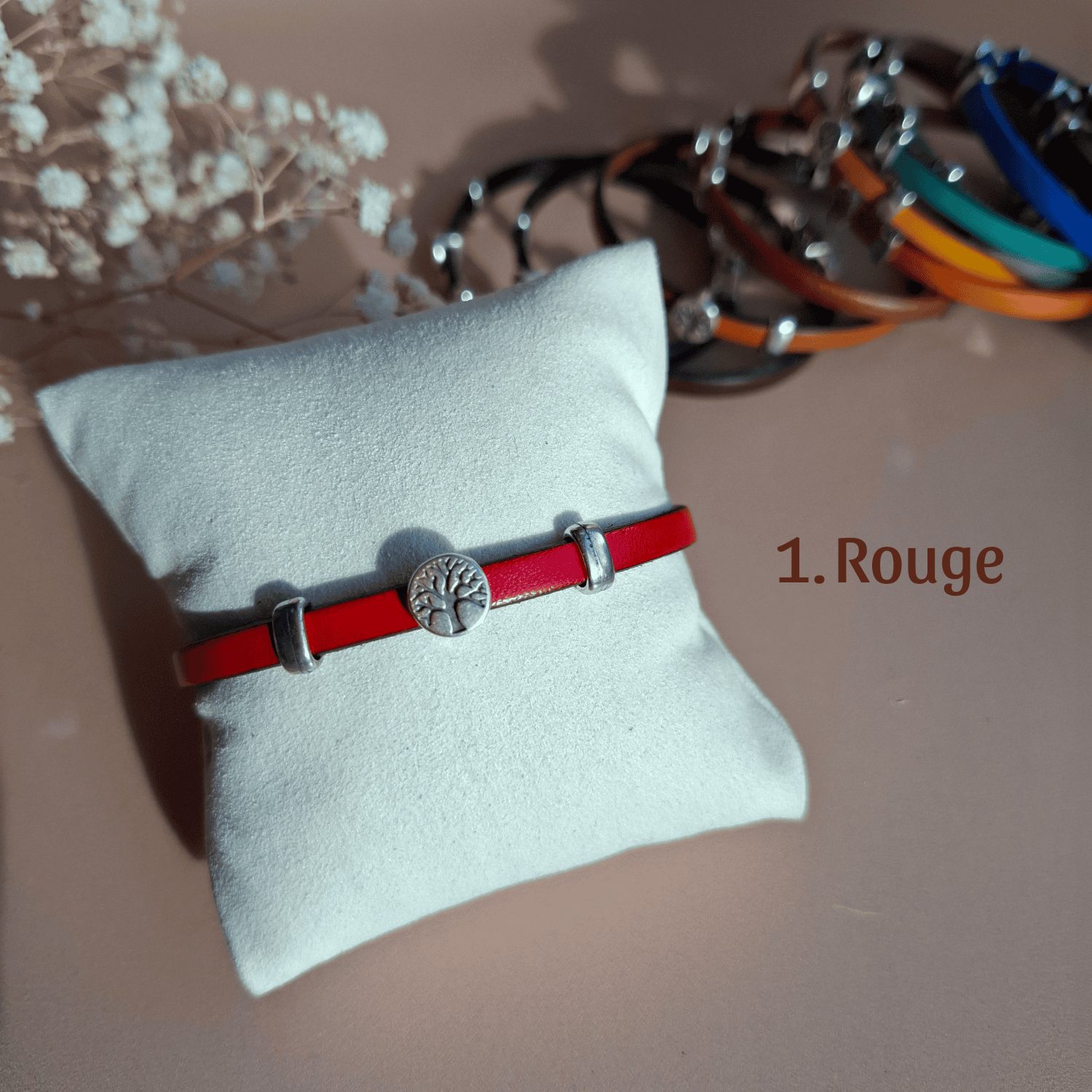 Bracelet arbre de vie fin cuir rouge
