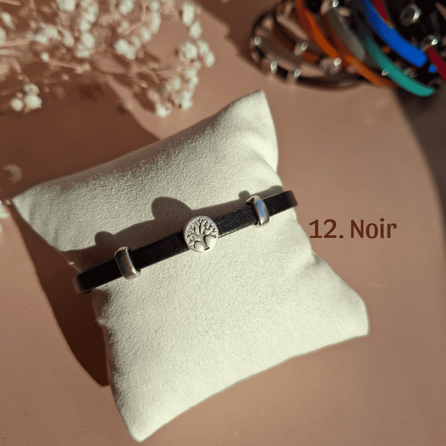 Bracelet arbre de vie fin cuir noir