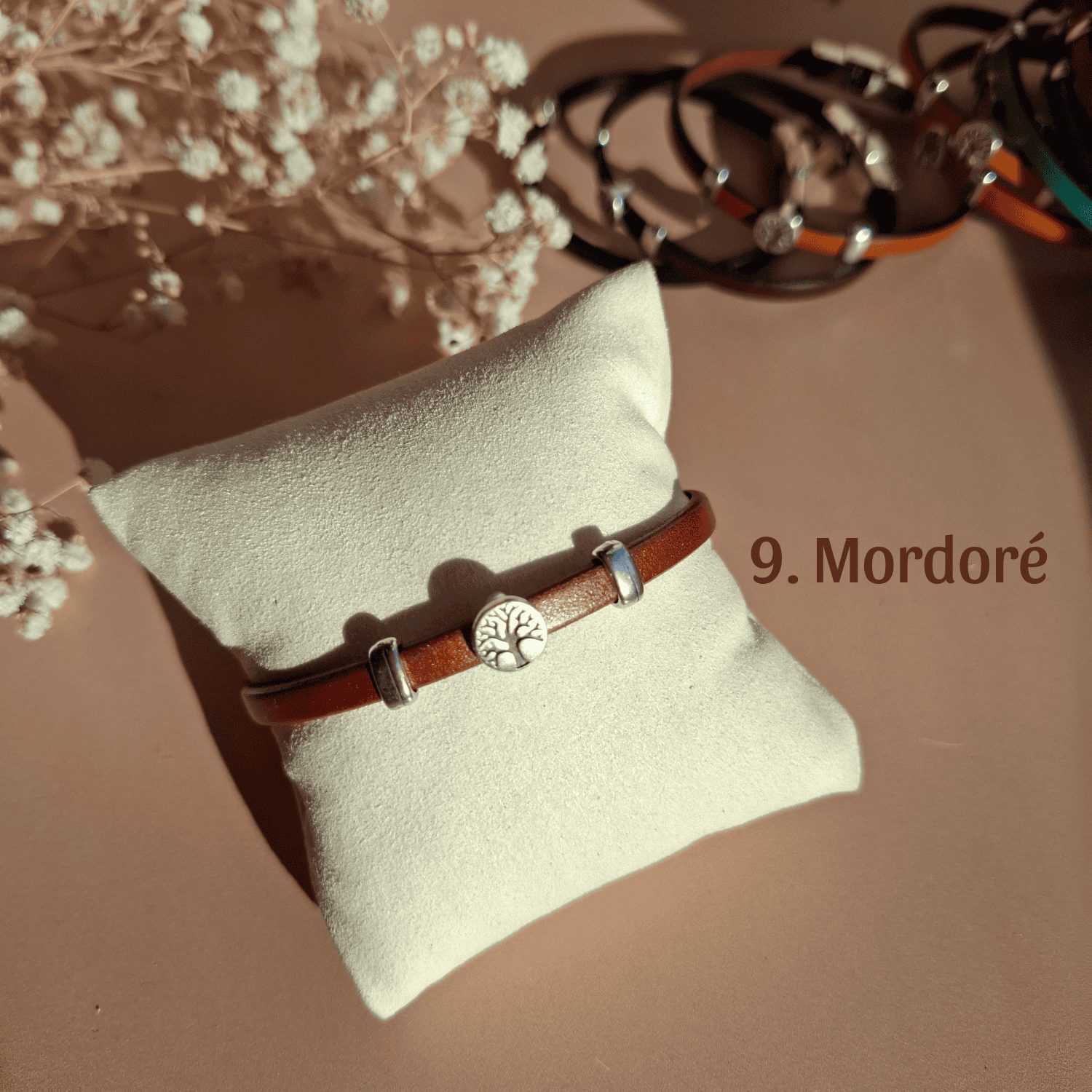 Bracelet arbre de vie fin cuir mordoré