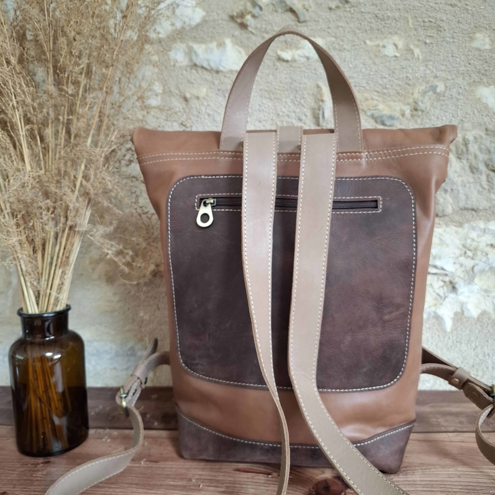 sac à dos cuir marron attache rapide