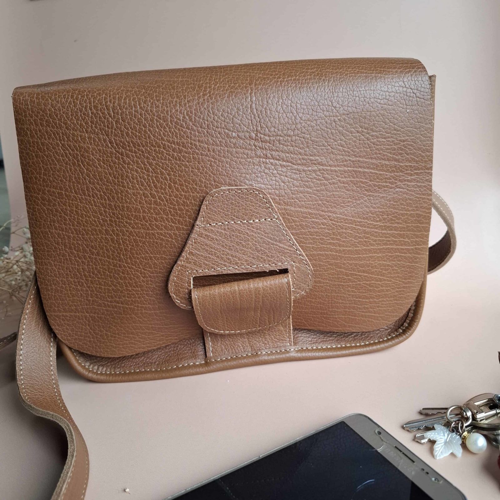 sac vintage cuir beige